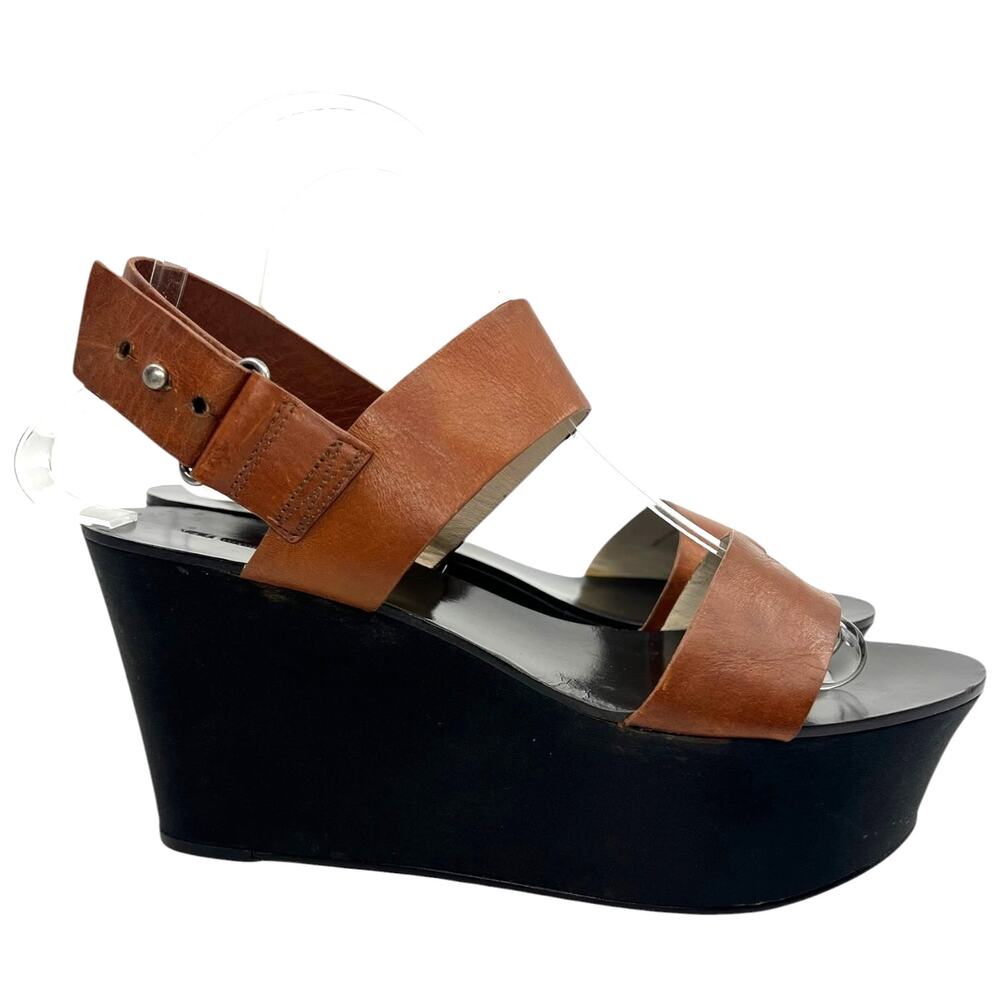 Vera Wang Lavender Leather Platform Wedge Sandals Brown Black Women’s 8.5M